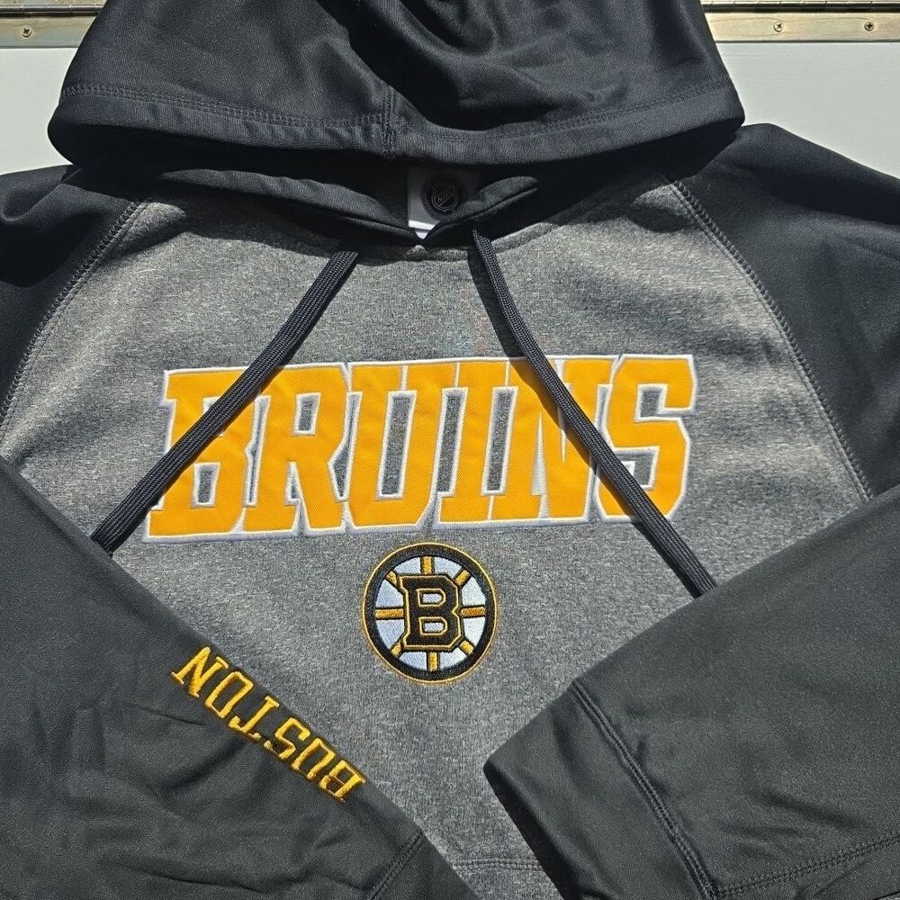 NHL Boston Bruins Hoodie Pullover Black Gray Gold EUC Hockey Sports Fan Gear XL - Picture 1 of 9